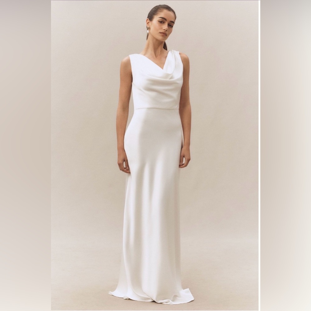 NWT Milly Cowl-Neck Hammered Satin Slip Maxi Dress